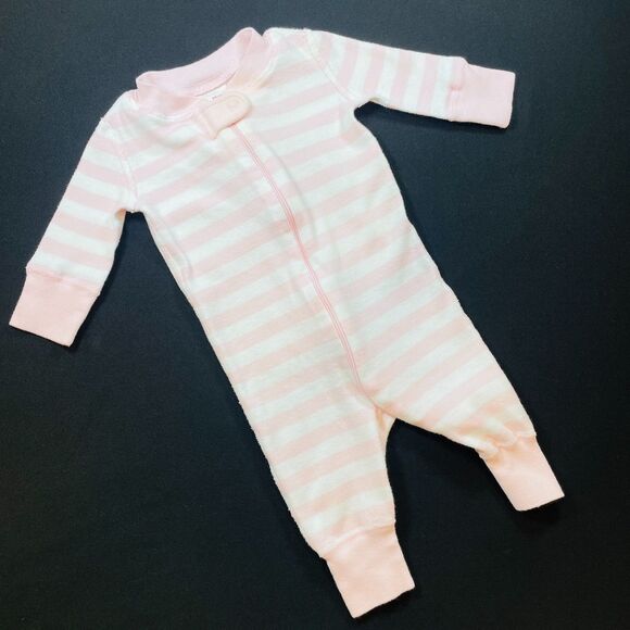 ~ Hanna Andersson Onesie Sleeper Zip 0-6mo Pink White Long Sleeve Organic Cotton - Picture 1 of 11